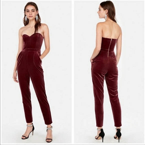 Express Pants - Velvet Sweetheart Neckline Express Jumpsuit